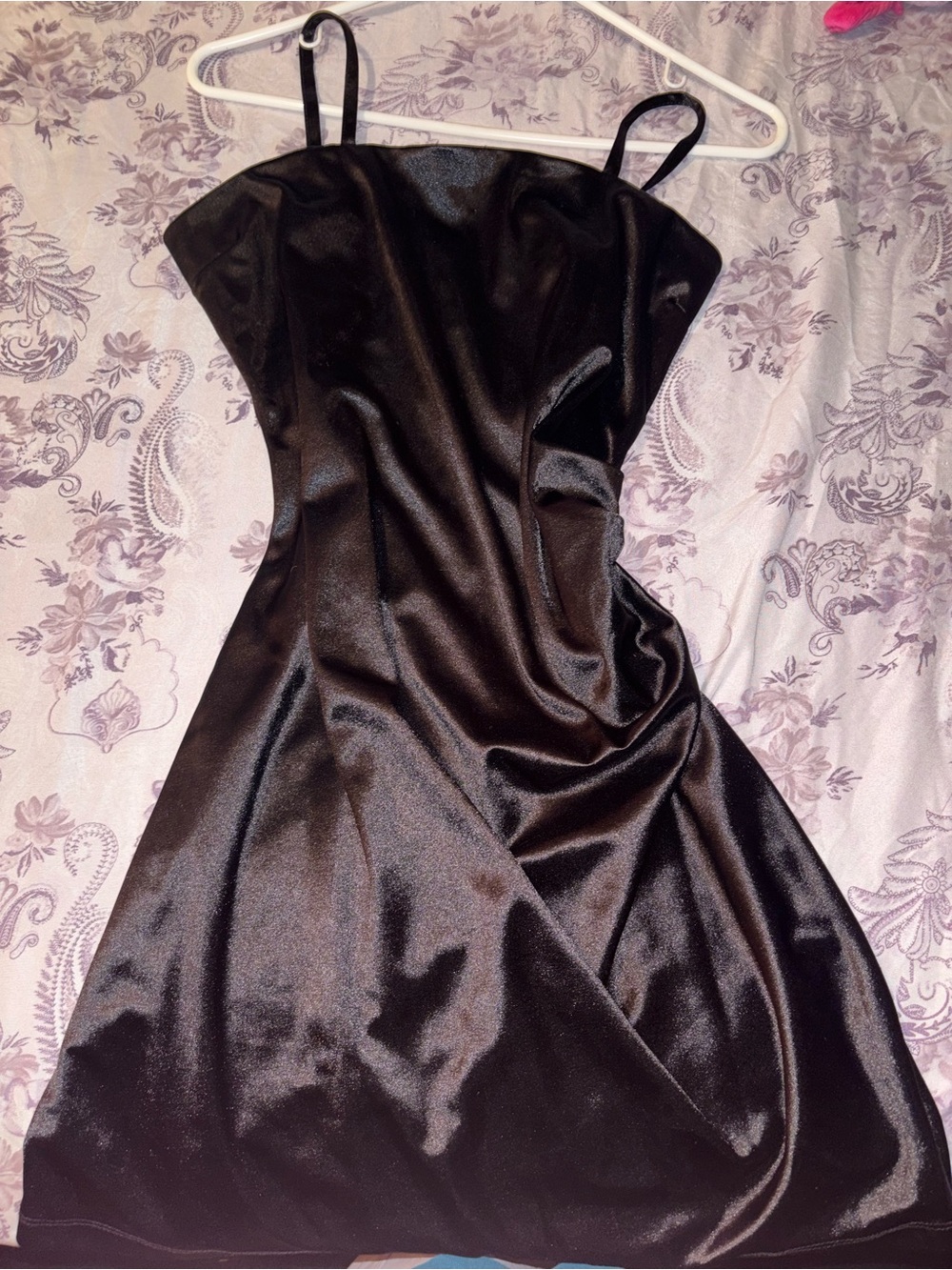 Satin Spaghetti-Strap Mini Dress - Black